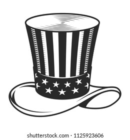 Vintage Uncle Sam hat template with USA flag for different american holidays isolated vector illustration