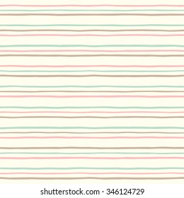 Vintage uneven stripes seamless pattern. Thin colorful streaks on light yellow backdrop. Striped retro background. Endless pinstripes texture. Soft pastel colors.