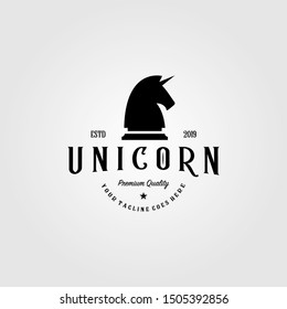 vintage unicorn horse chess logo vector retro illustration