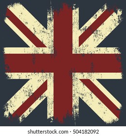 Vintage United Kingdom of Great Britain and Northern Ireland flag tee print vector design. Grunge Union Jack illustration. Premium quality London t-shirt wear emblem and logo concept.