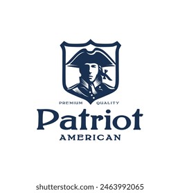 Vintage United States Revolution War Army Soldier with Tricorn Hat Illustration Logo Design