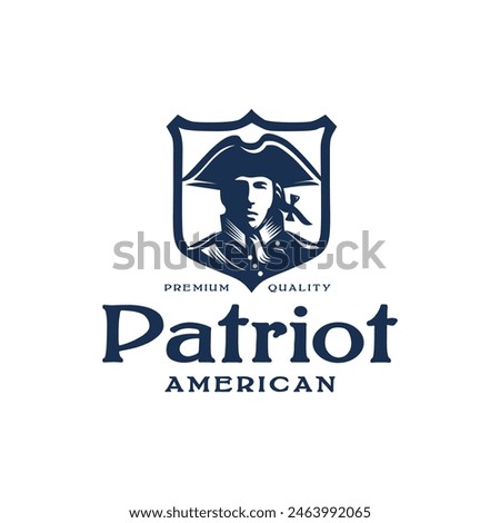 Vintage United States Revolution War Army Soldier with Tricorn Hat Illustration Logo Design