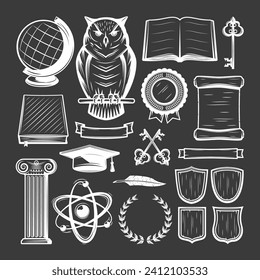 Vintage university and academy elements set. Vector illustration