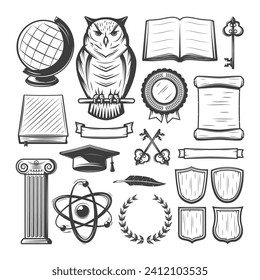 Vintage university and academy elements set. Vector illustration