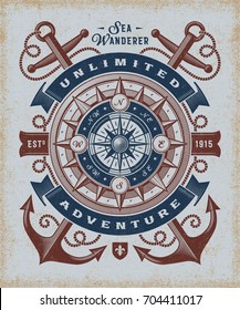 Vintage Unlimited Adventure Typography. T-shirt and label graphics in woodcut style. Editable EPS10 vector illustration.