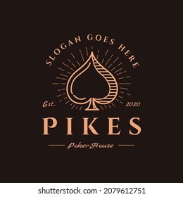 Vintage unusual spades pikes poker logo icon vector with line art style on white background