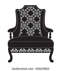 Vintage upholstered armchair.  Luxury rich carved ornaments furniture. Vector Victorian exquisite Style ornamented chair