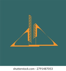 A vintage urban concept featuring a development emblem in a structured Art Deco style. This vector illustration showcases a balanced civil construction layout with clean stepped building lines, geometric city silhouettes, and sharp linear symmetry. Inspired by the industrial growth, real estate expansion, and technical engineering aesthetics of the roaring 20s and 1930s Gatsby era, the artwork combines a rich teal background with precise metallic golden details. Suitable for premium property firm branding, municipal project identity logo assets, or classic corporate insignia.