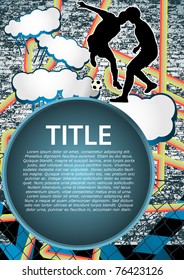Vintage urban grunge background design with soccer player silhouette. Vector illustration.