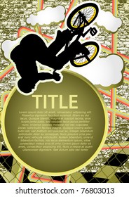 Vintage urban grunge background design with bmx biker silhouette. Vector illustration.