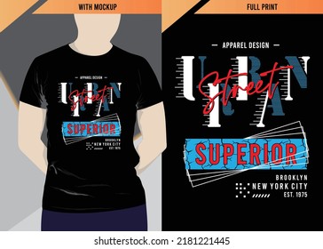 Vintage urban street typography design with t-shirt mockup, vector illustration