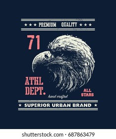 vintage urban typography with eagle head, t-shirt graphics, vector illustration