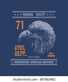 vintage urban typography with eagle head, t-shirt graphics, vector illustration