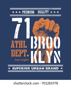 vintage urban typography with fist, t-shirt graphics, vector illustration