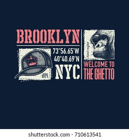 vintage urban typography with gorilla face, t-shirt graphics, vector illustration
