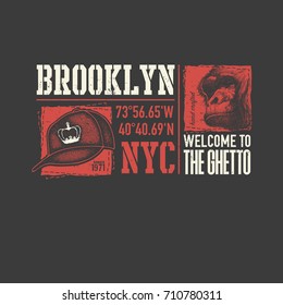vintage urban typography with gorilla face, t-shirt graphics, vector illustration