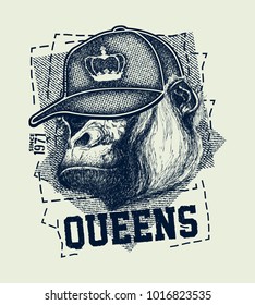 vintage urban typography with gorilla head, t-shirt graphics, vector illustration