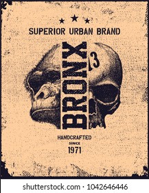 vintage urban typography with skul and gorilla head, t-shirt graphics, vector illustration