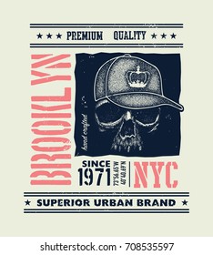 vintage urban typography with skull, t-shirt graphics, vector illustration