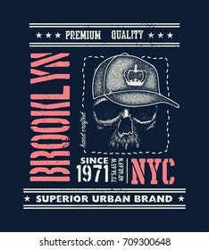 vintage urban typography with skull, t-shirt graphics, vector illustration