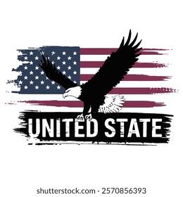 Vintage US Flag with eagle Vector, vintage United States flag eagle vector Illustration