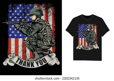 Veterano de la bandera de los Estados Unidos Gracias Día de Memorial Militar Diseño vectorial de camiseta