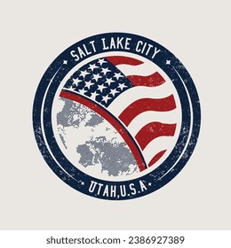 Vintage USA Flag with salt lake city Utah USA text in this Graphic, vintage dusty effects