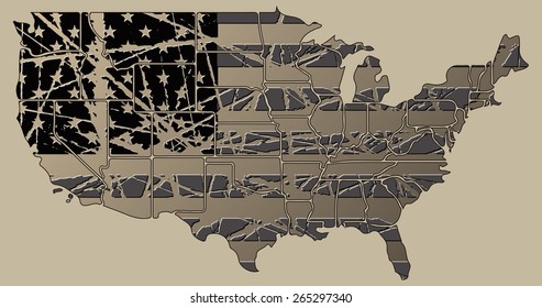  Vintage USA Map with Flag Background