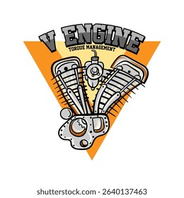 Vintage v engine motorcycle emblem, badge, label and t-shirt print design
