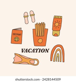 Vintage vacation Item. Vector retro hand drawn groovy illustration posters t-shirts and stickers