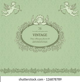 Vintage valentine background with cupids