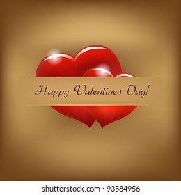 Vintage Valentine Background With Hearts, Vector Illustration