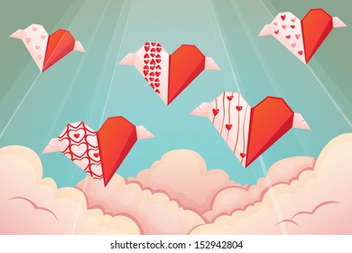 Vintage Valentine, background. Origami style.