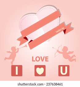 Vintage valentine card and I Love You , vector design