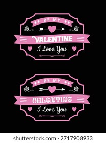 Pacote de design Vintage Valentine com corações bonitos e citações de amor no estilo retro dos anos 70.