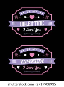 Pacote de design Vintage Valentine com corações bonitos e citações de amor no estilo retro dos anos 70.