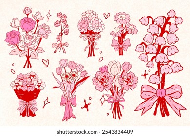 Vintage flor de dia dos namorados, coquette clipart, fofo, y2k, coquette estética, arcos clipart, artesanato Arcos Coquette,, Pink Ribbon Gift arco clipart moda clipart Decoração presente de dia dos namorados, nostalgia, desenho