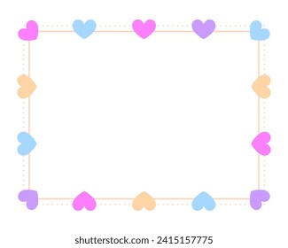 Vintage valentine heart frame border divider line flat. Cute purple blue yellow pastel fairytale kid love magic colorful separator rectangle greeting card rainbow wedding book cover framework