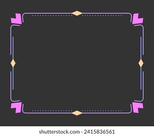 Vintage valentine heart frame border divider pink line flat. Cute purple pastel fairytale kid love magic colorful separator filigree rectangle greeting card rainbow wedding book cover framework