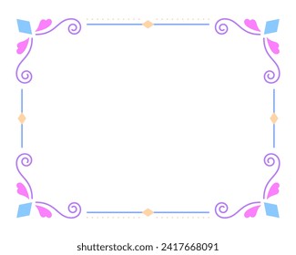 Vintage valentine heart frame border divider pink line flat. Cute purple pastel fairytale kid love magic colorful separator filigree rectangle greeting card rainbow wedding book cover framework