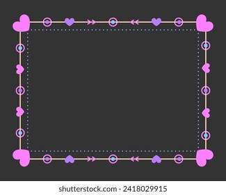 Vintage valentine heart frame border divider pink line flat. Cute purple pastel fairytale kid love magic colorful separator filigree rectangle greeting card rainbow wedding book cover framework