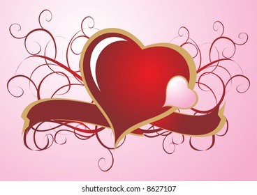 Vintage valentine heart with gold border over pink background