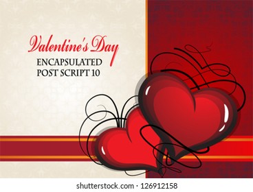 Vintage Valentine hearts on a red and beige background
