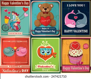 Vintage Valentine poster design set