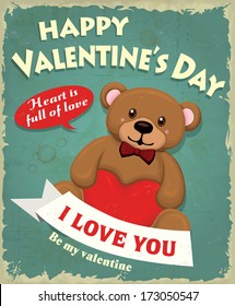 Vintage Valentine Poster Design With Teddy Bear