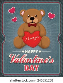 Vintage Valentine poster design with teddy bear 