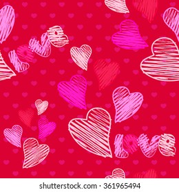 Vintage valentine,s background seamless pattern from heart drawing in style sketch 