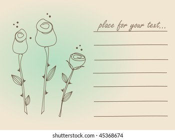  Vintage valentine`s card with roses. Vector.