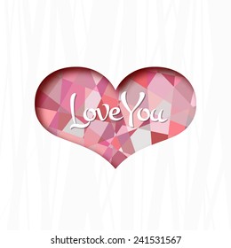 Vintage Valentines day background. Vector love heart illustration in cut paper style for banner, card design. Shadow can be turned off for a cute flat card. 