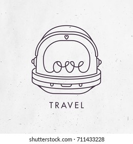 Vintage Valentine's Day badge. Space travel lovers concept. Astronaut helmet. Bohemian, hipster, minimal T-shirt, tattoo design. 